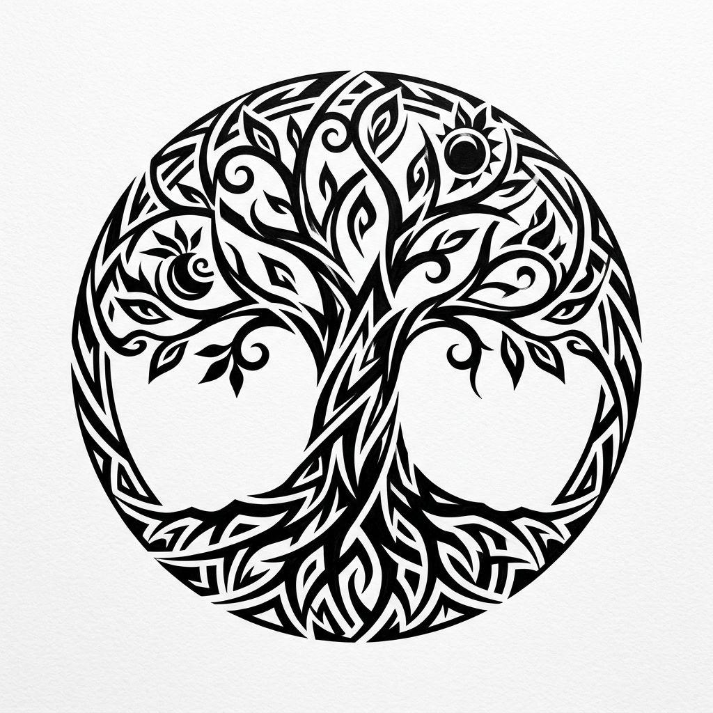 lebensbaum-tattoo moderner tribal-lebensbaum
