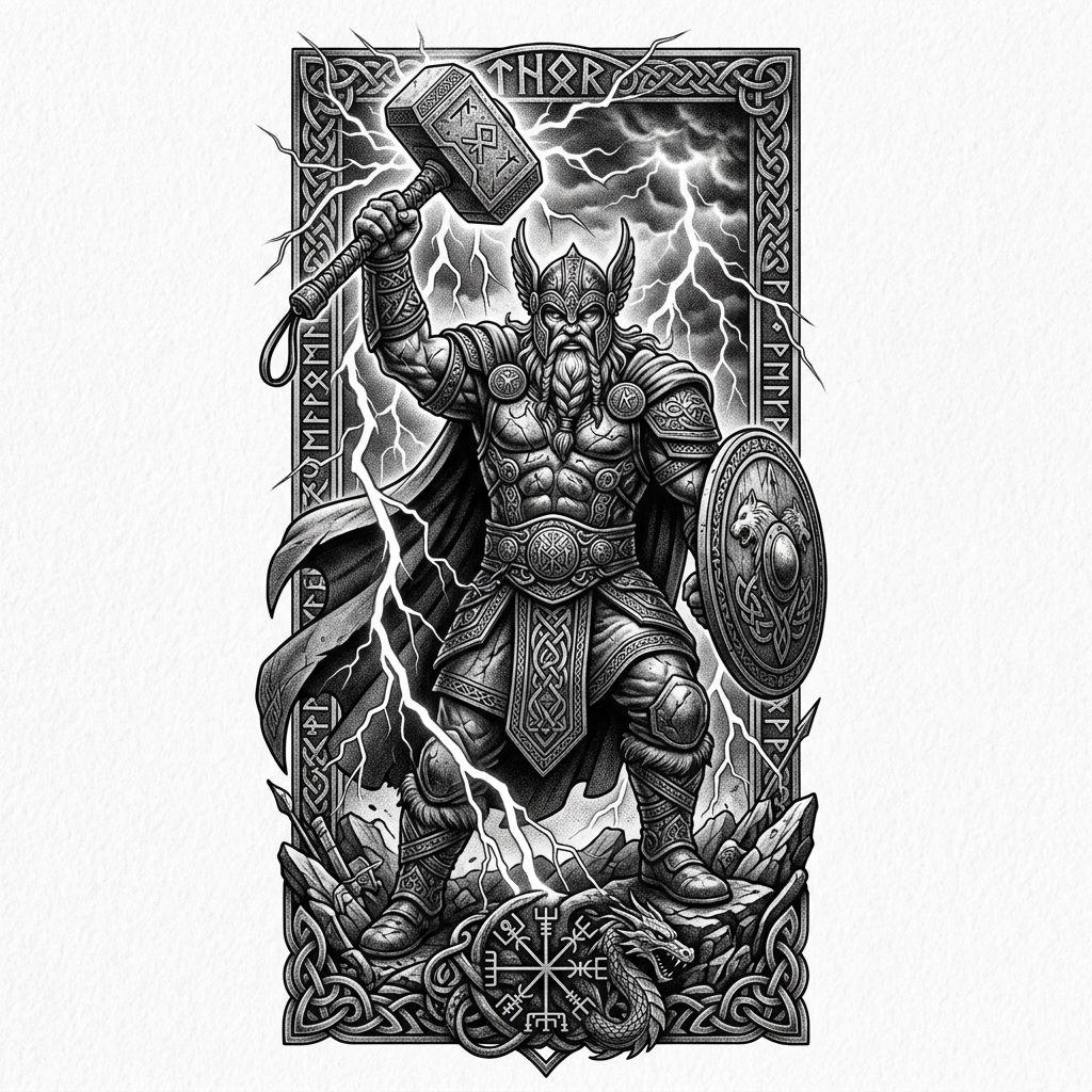 unterarm mann-tattoo mythologischer thor