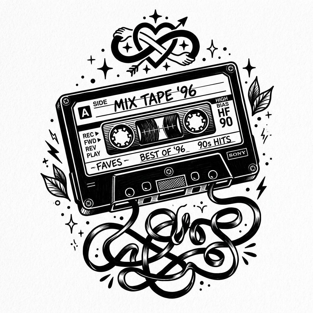 beste freundin-tattoo kassette in blackwork