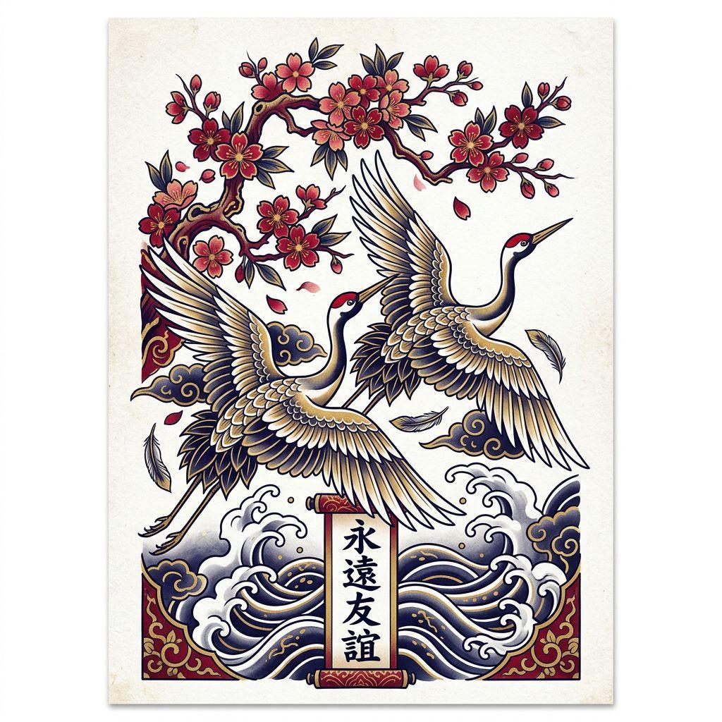 beste freundin-tattoo japanische kraniche im duo