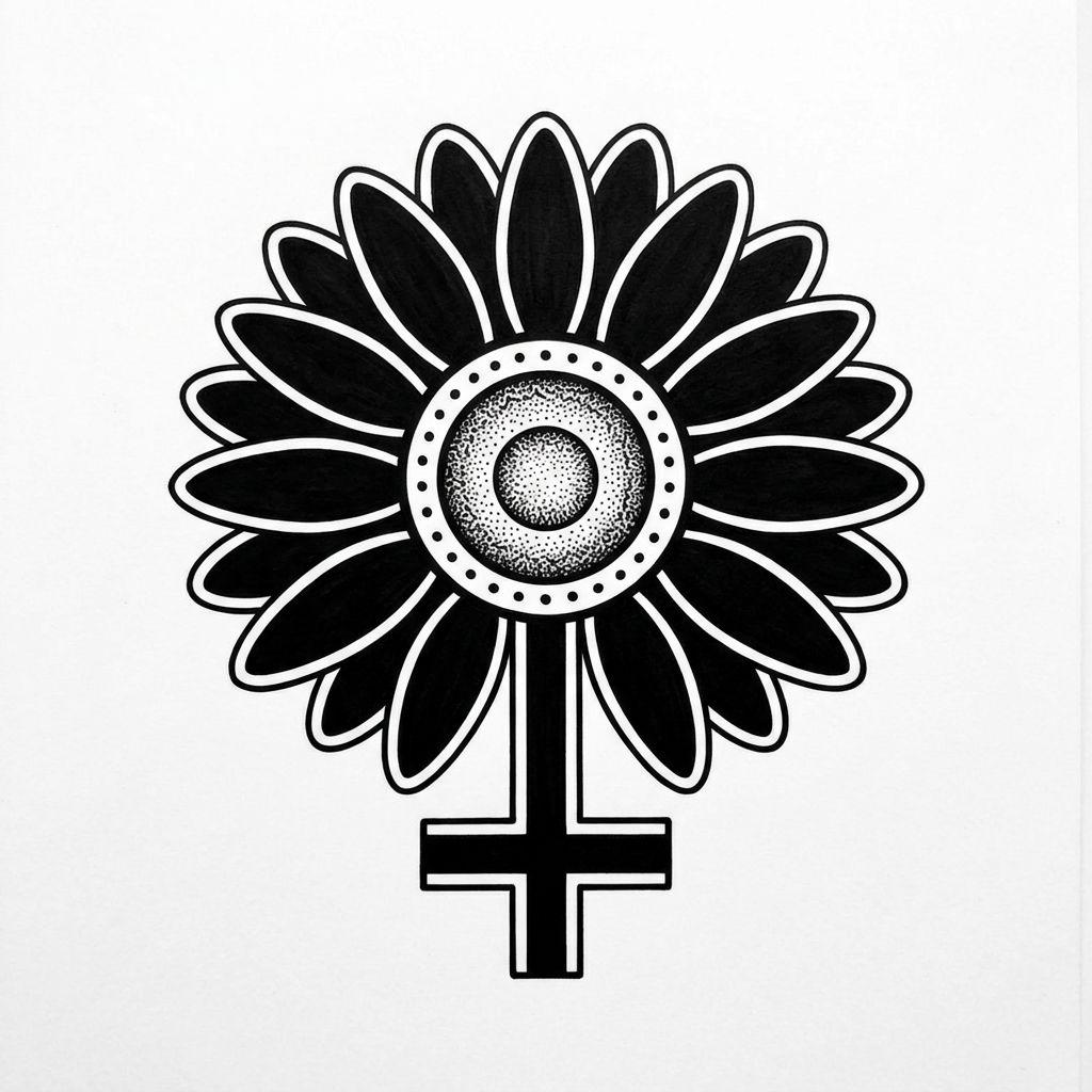 blume-tattoo margerite in blackwork
