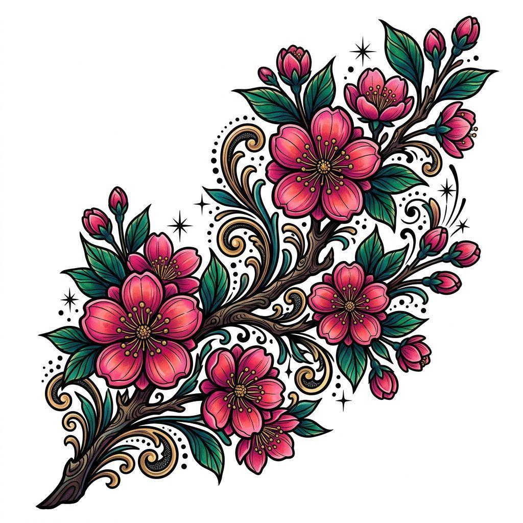 blume-tattoo kirschblüte neo-traditional