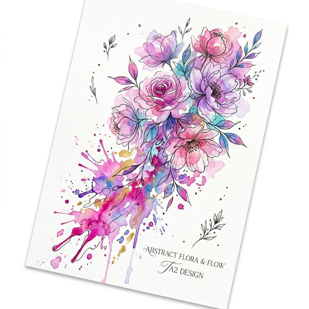 blume-tattoo aquarell-blumen mit splashs