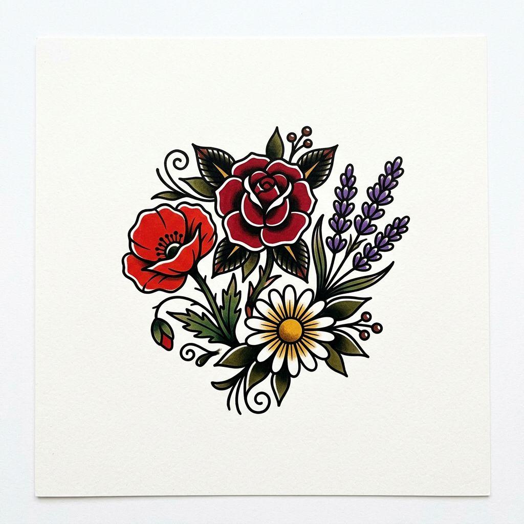 blume-tattoo florales patchwork vintage