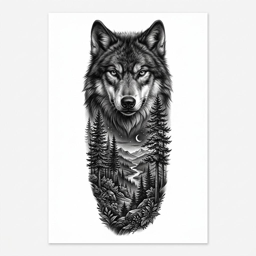 arm-tattoo realistischer wolf