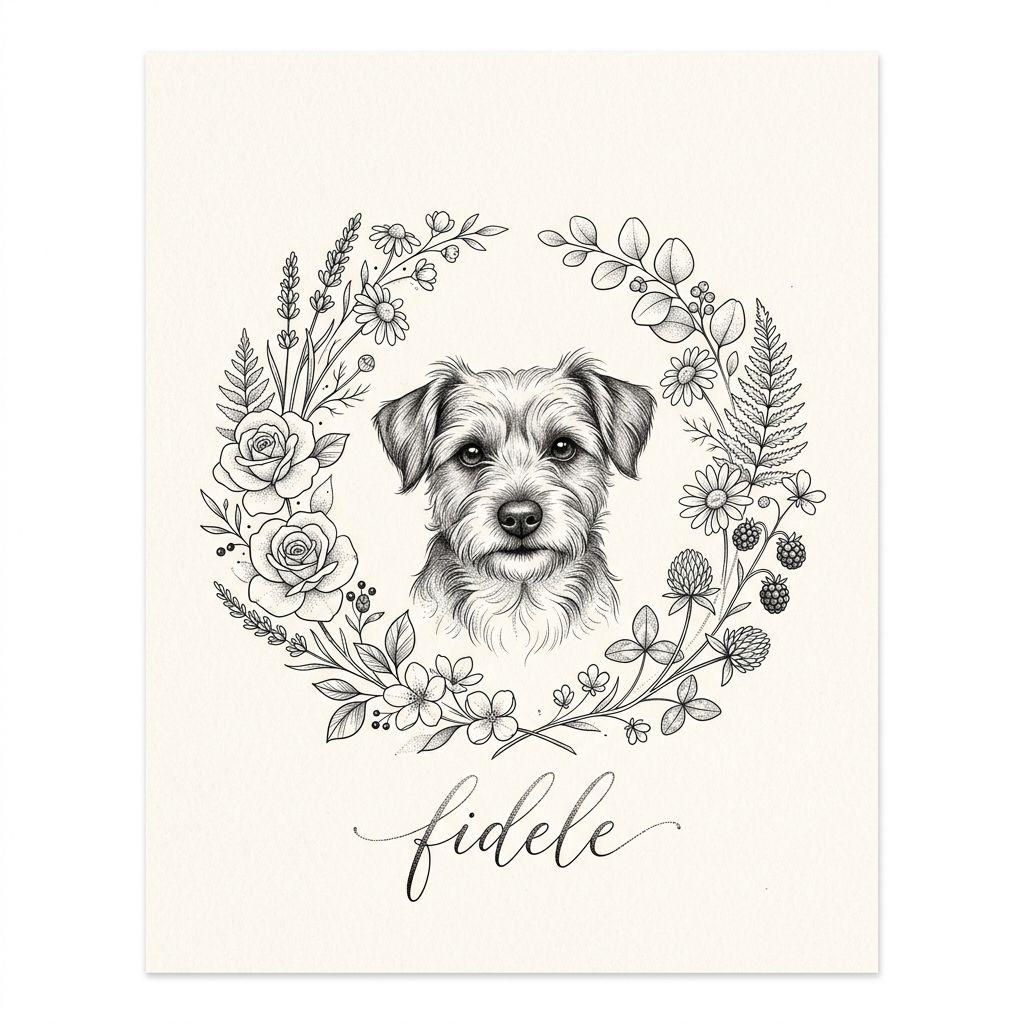 hund-tattoo hund mit blumen