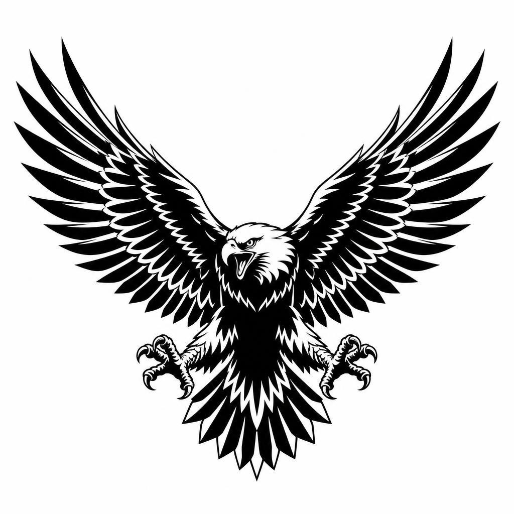 rücken-tattoo adler blackwork mit offenen flügeln