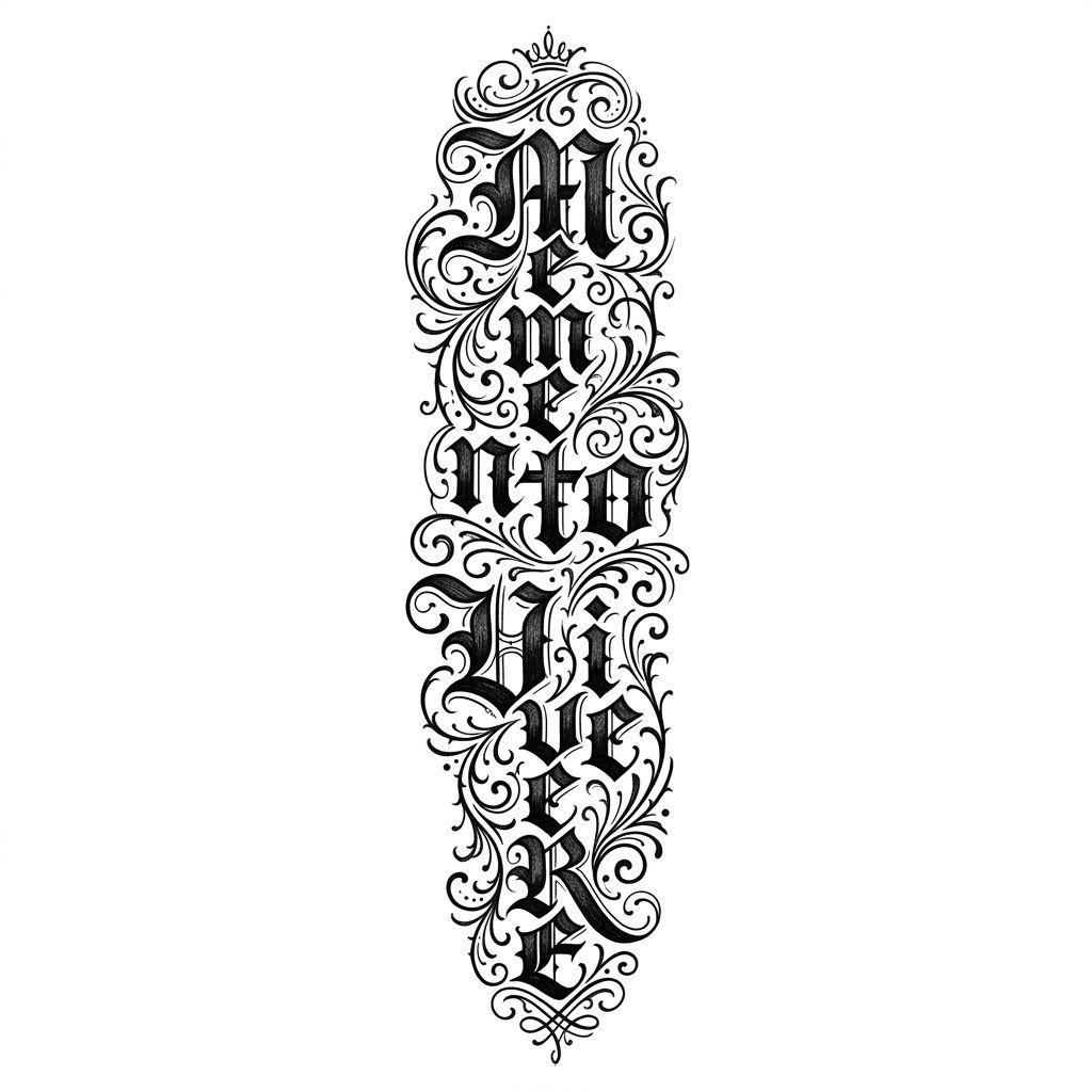 rücken-tattoo vertikaler kalligrafischer spruch