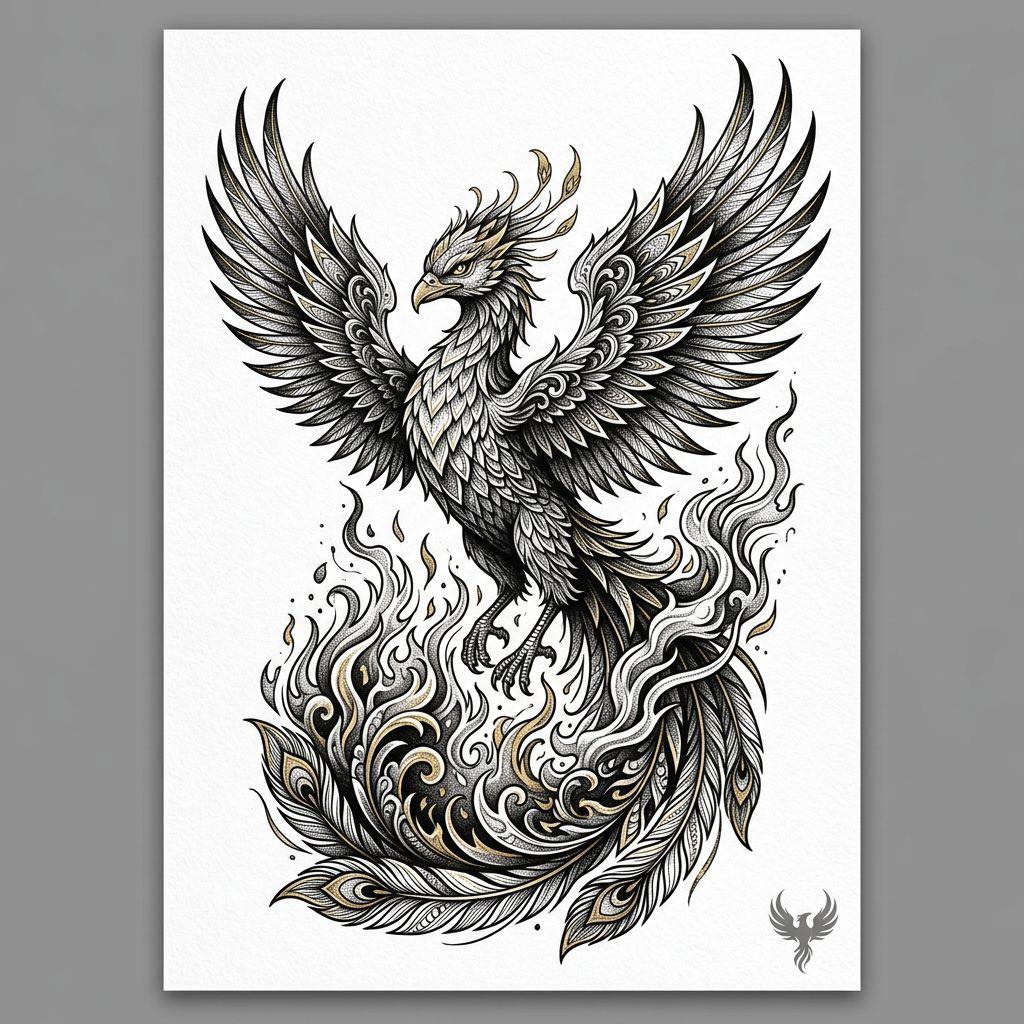 rücken-tattoo premium phönix-komposition