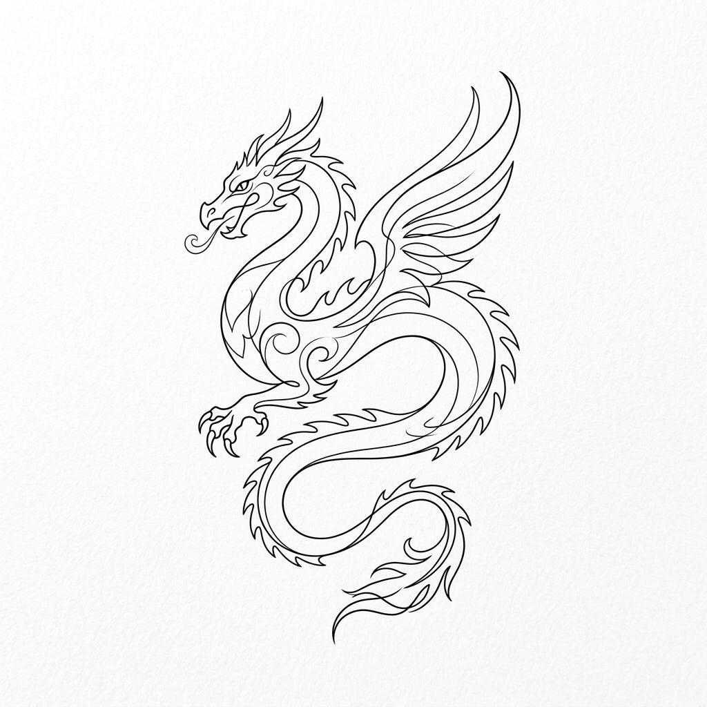 drache-tattoo drache single-line minimalistisch