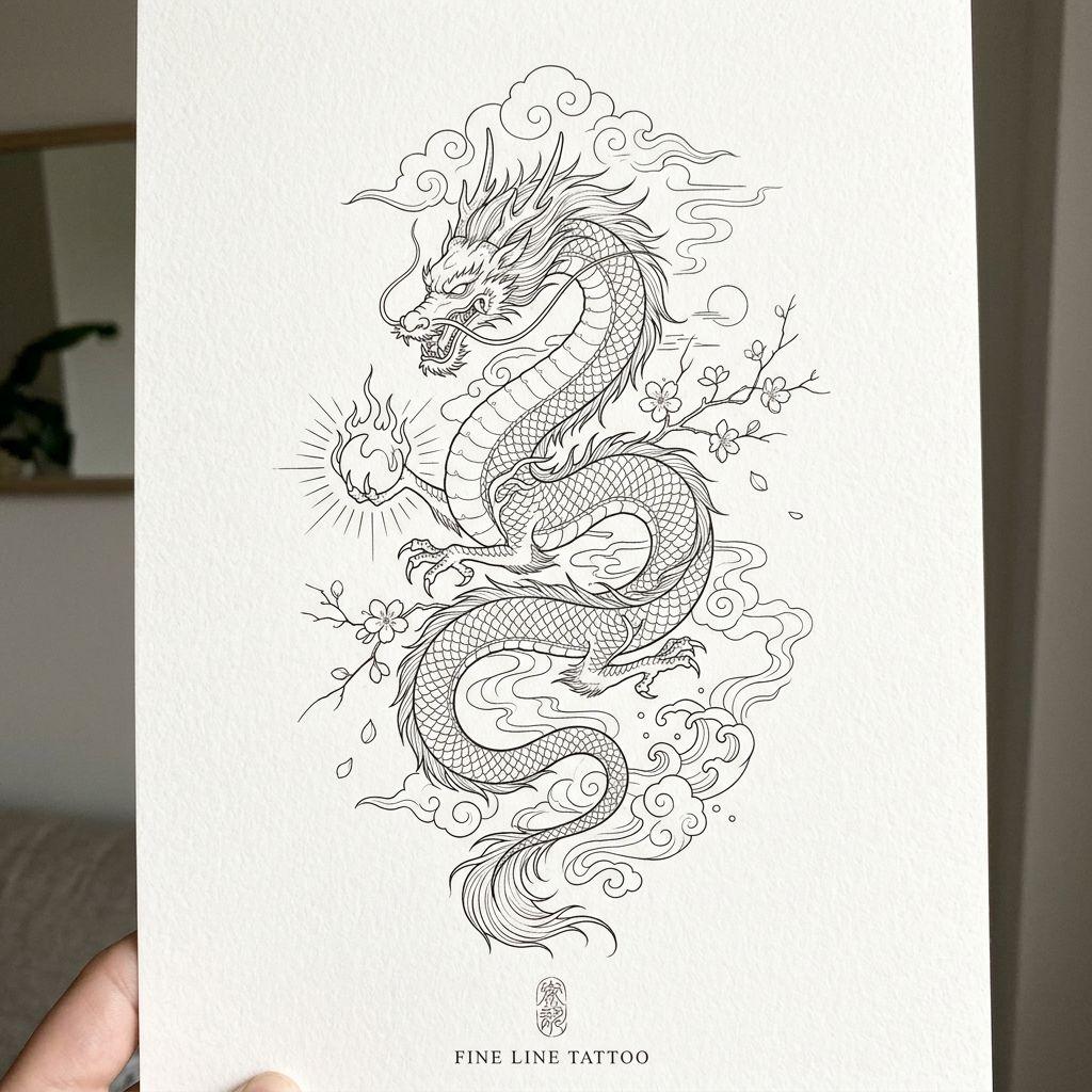 drache-tattoo drache fineline orientalisch