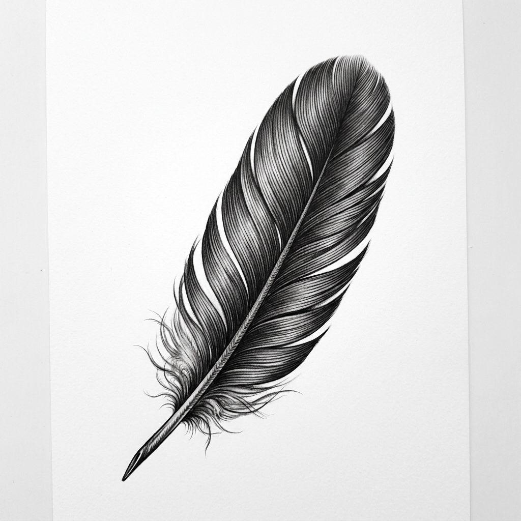 feder-tattoo detailreiche realistische feder