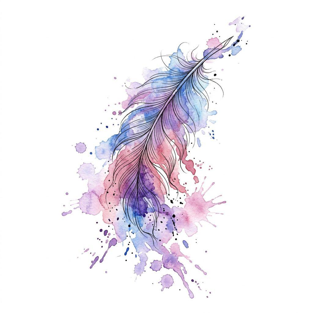 feder-tattoo sanfte watercolor-feder