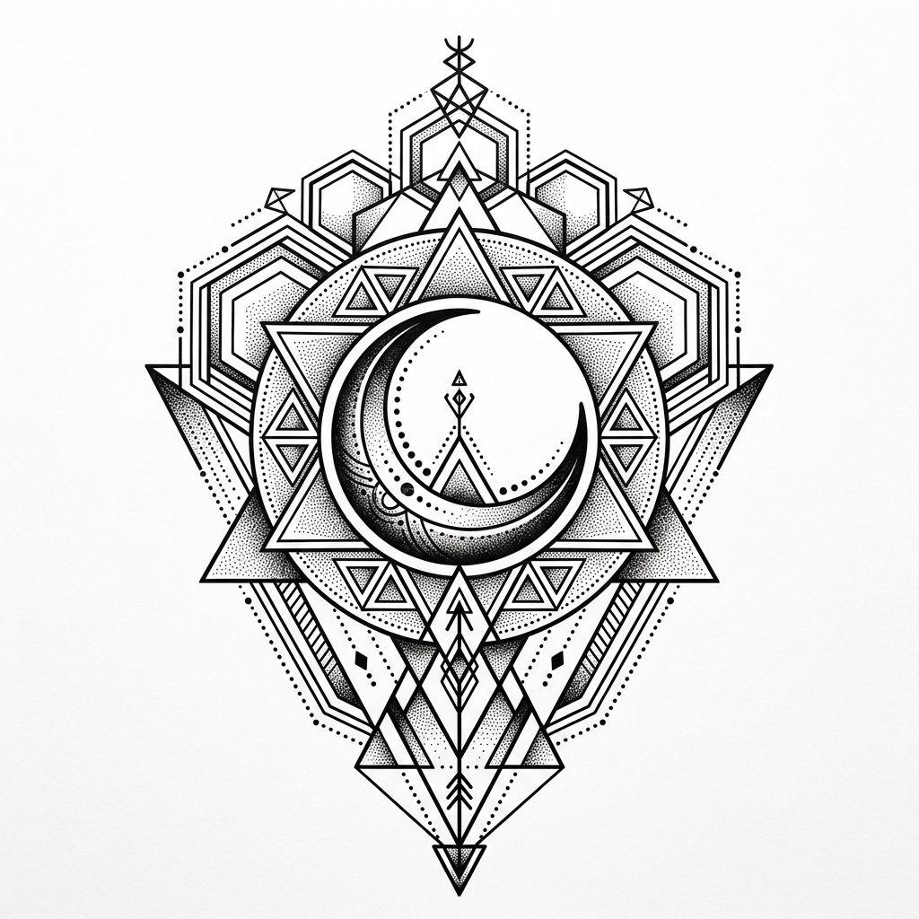 frau-tattoo geometrischer mond