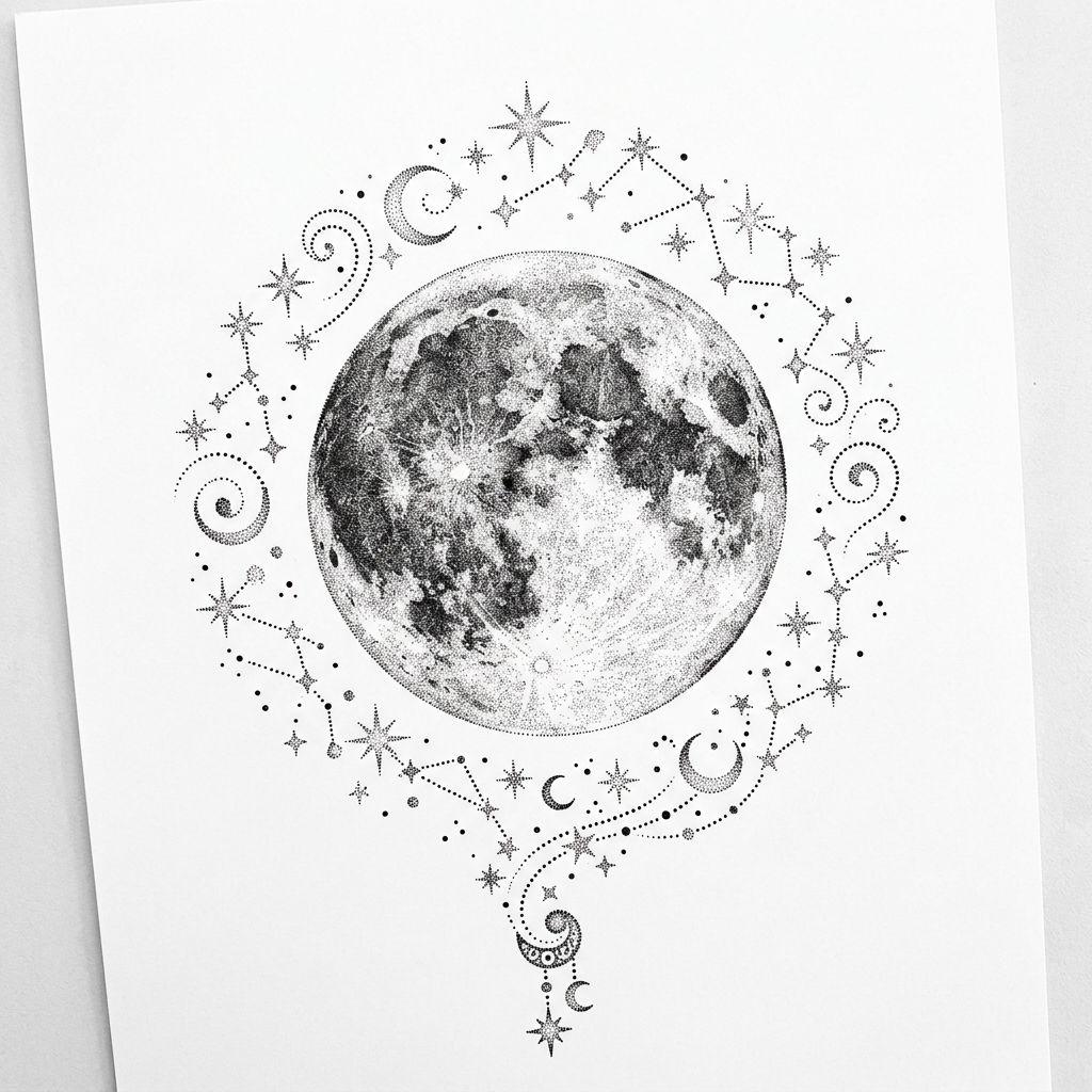 frau-tattoo dotwork-mond