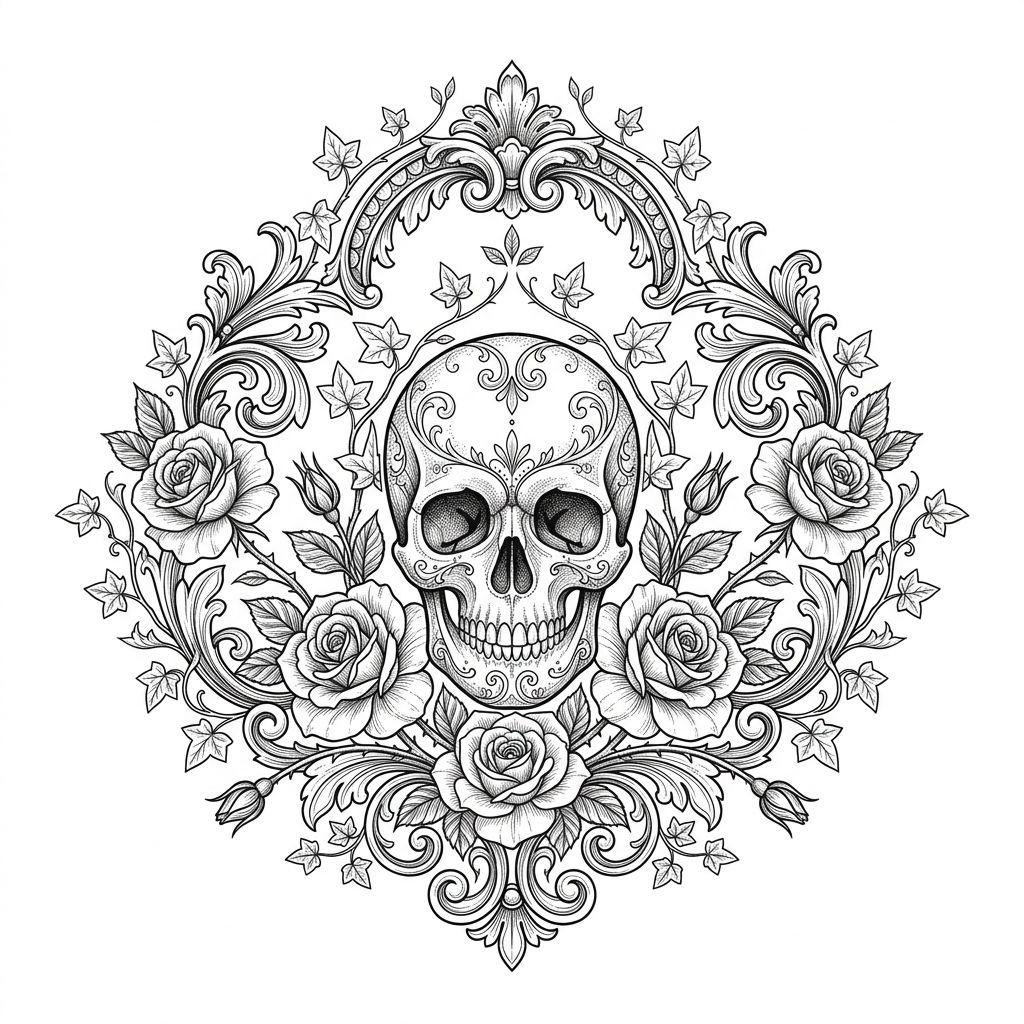 frau-tattoo floraler totenkopf