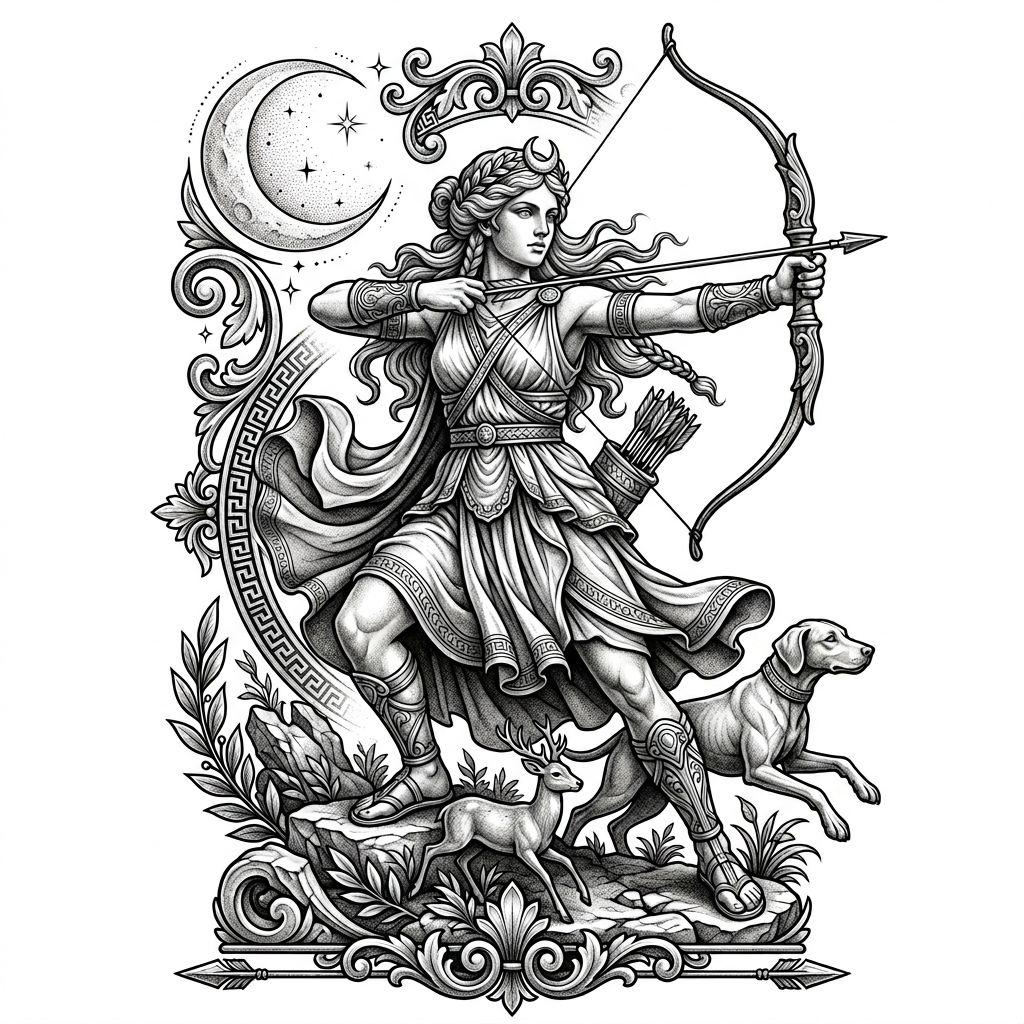 frau-tattoo mythologische artemis