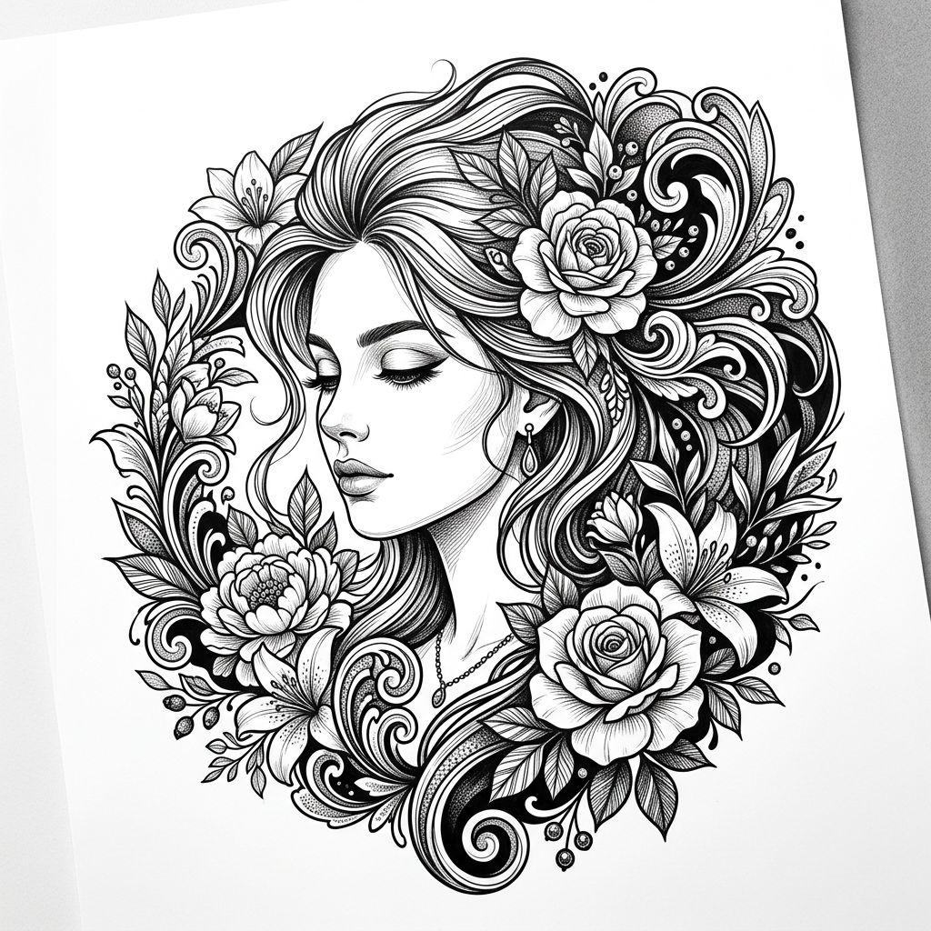 frau-tattoo premium frau illustrativ