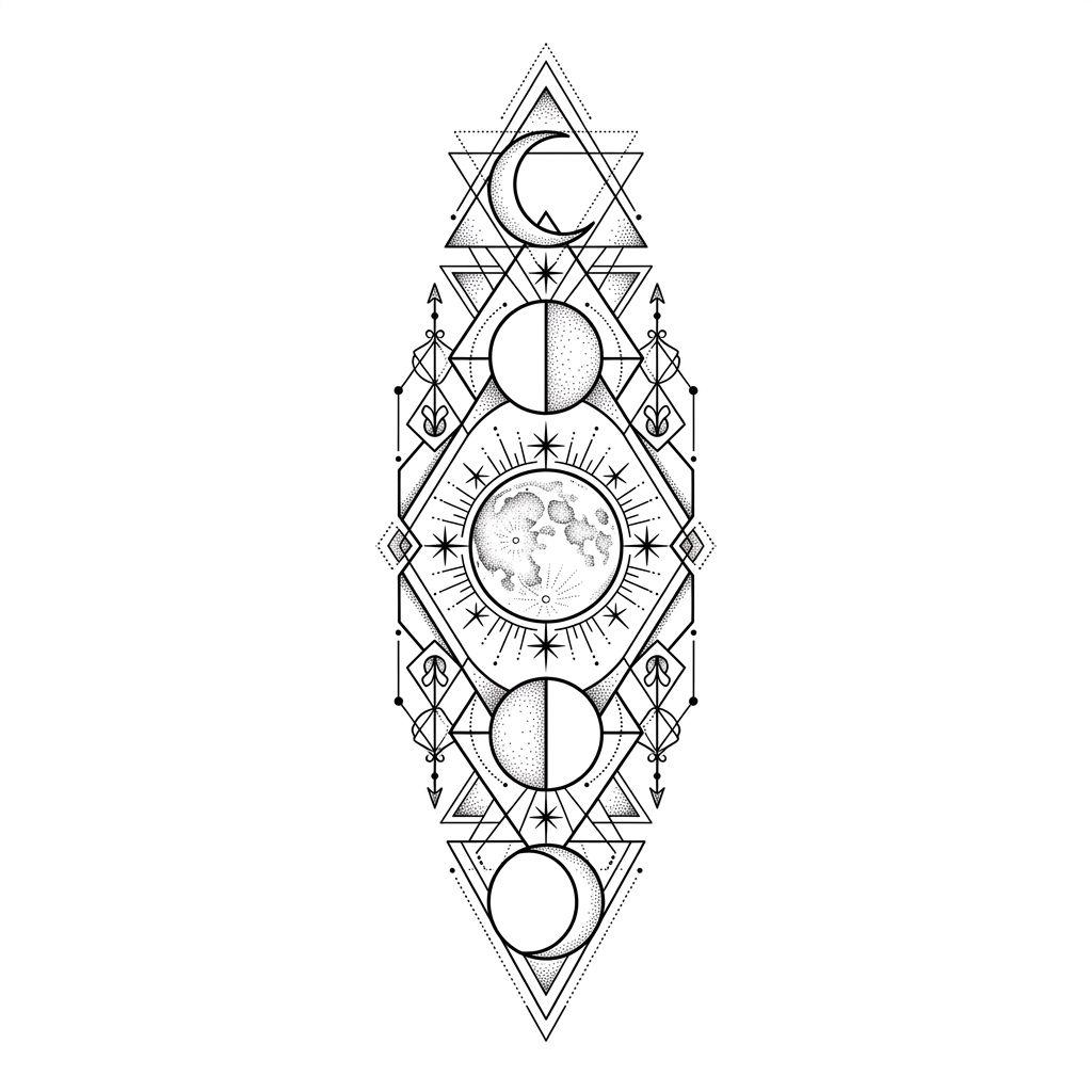 idée tatouage femme bras lune géométrique verticale