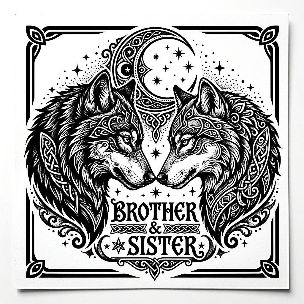 geschwister-tattoo wolf und wölfin blackwork