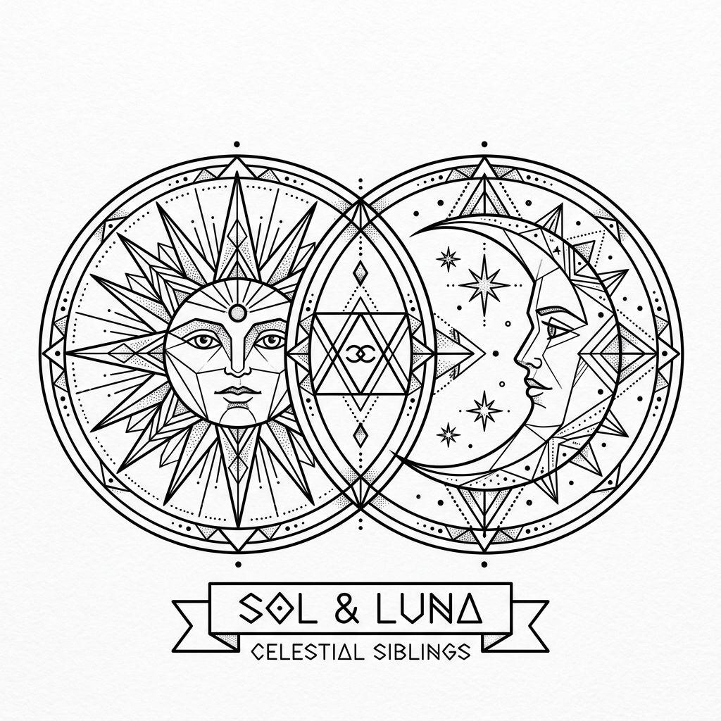 geschwister-tattoo sonne und mond geometrisch