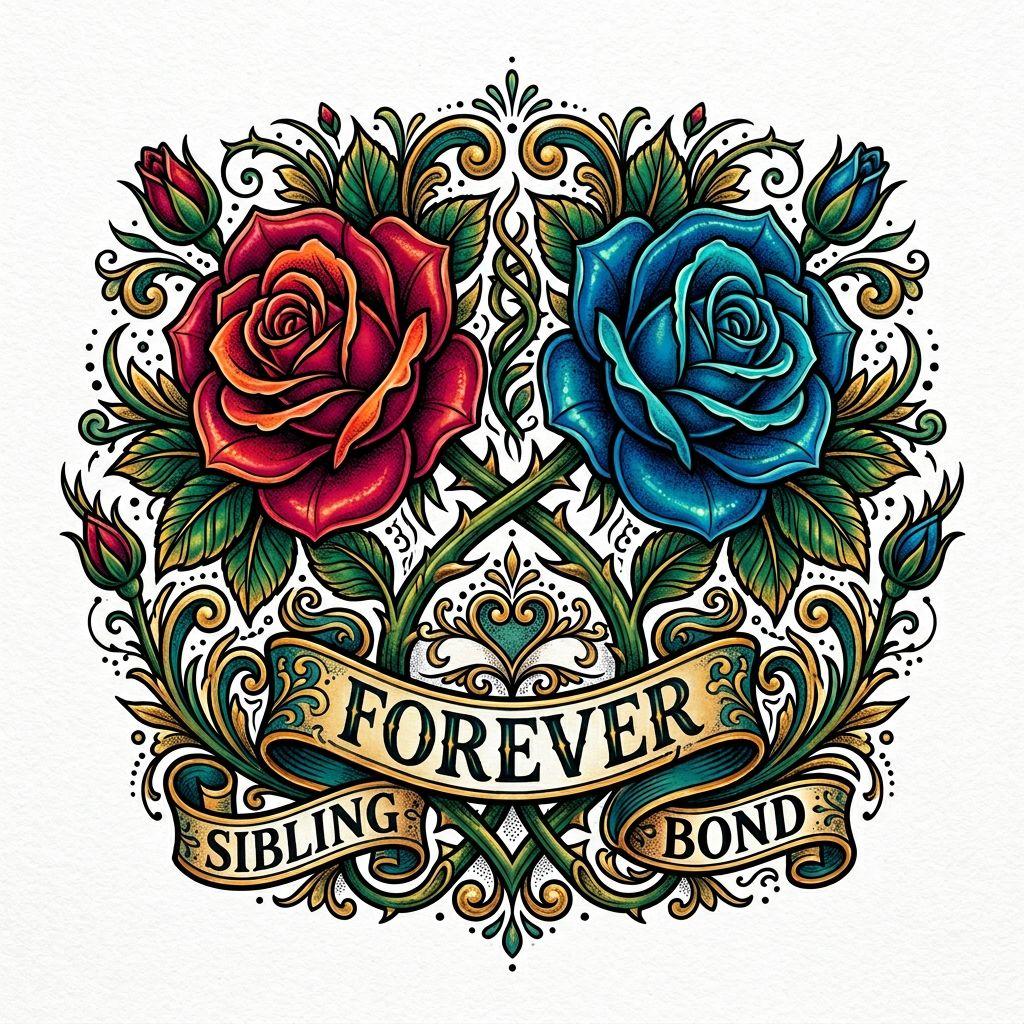 geschwister-tattoo neo-traditional rosen