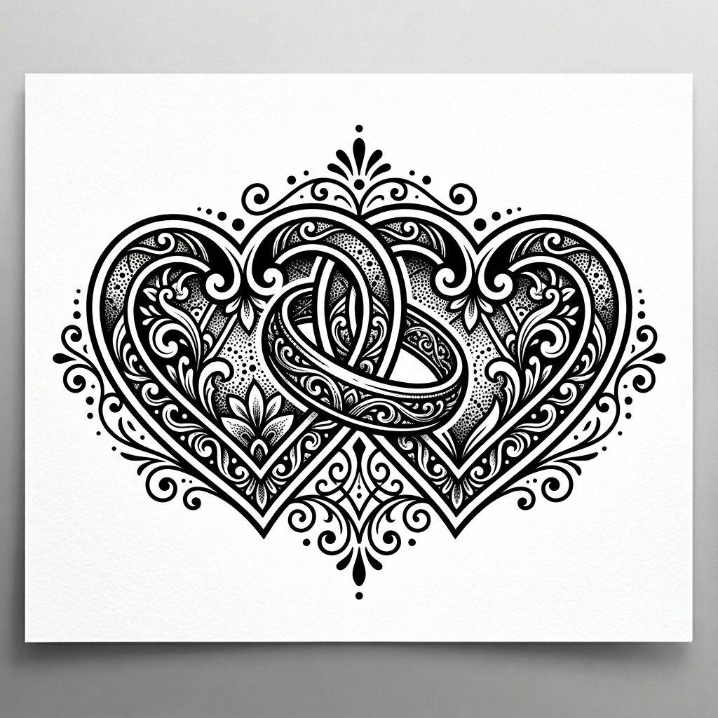 hochzeit-tattoo verschlungene herzen blackwork