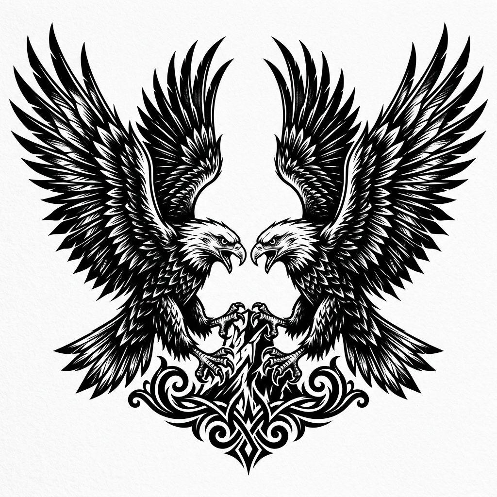 hochzeit-tattoo adlerpaar blackwork