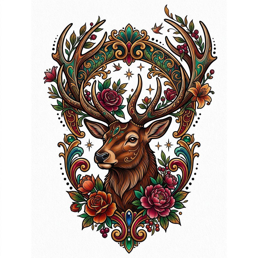 mann-tattoo neo-traditional hirsch