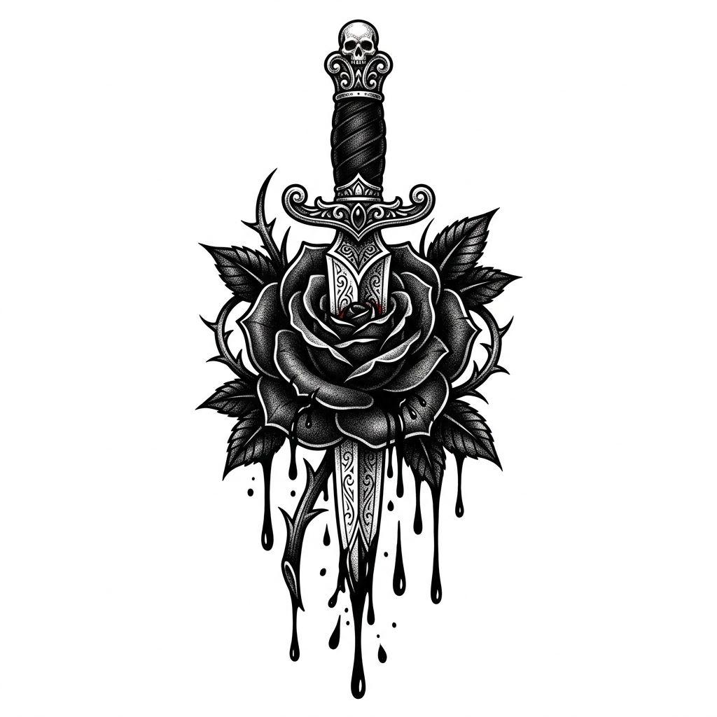 mann-tattoo rose und dolch