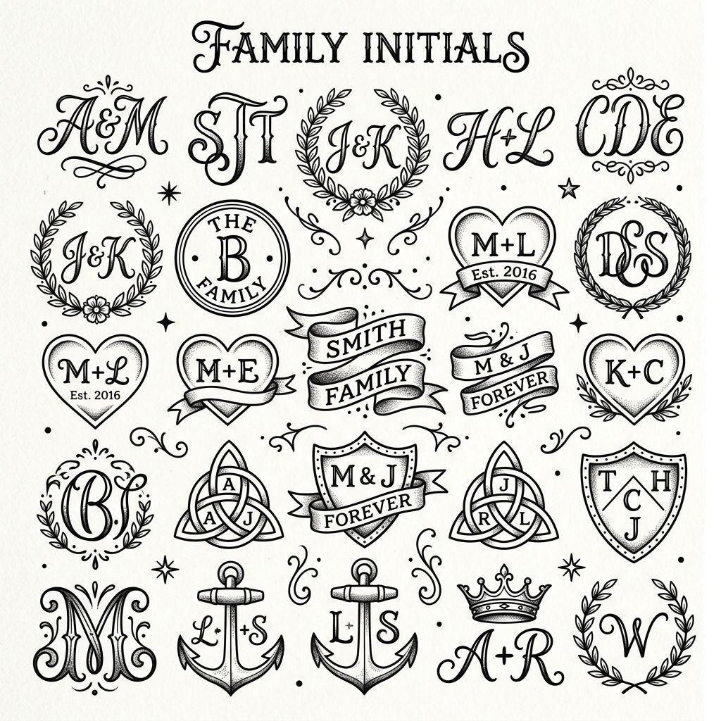 idée tatouage initiales famille patchwork initiales flash