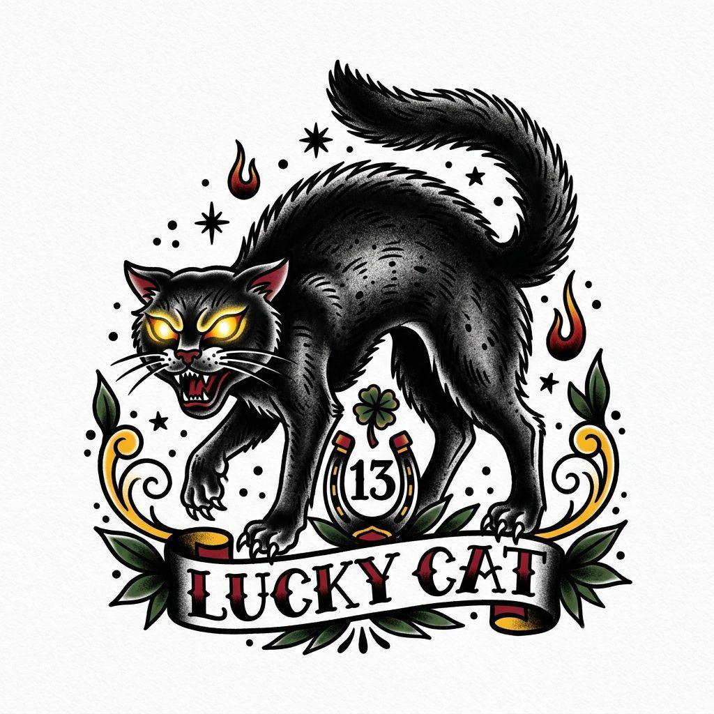 katze-tattoo schwarze katze old school