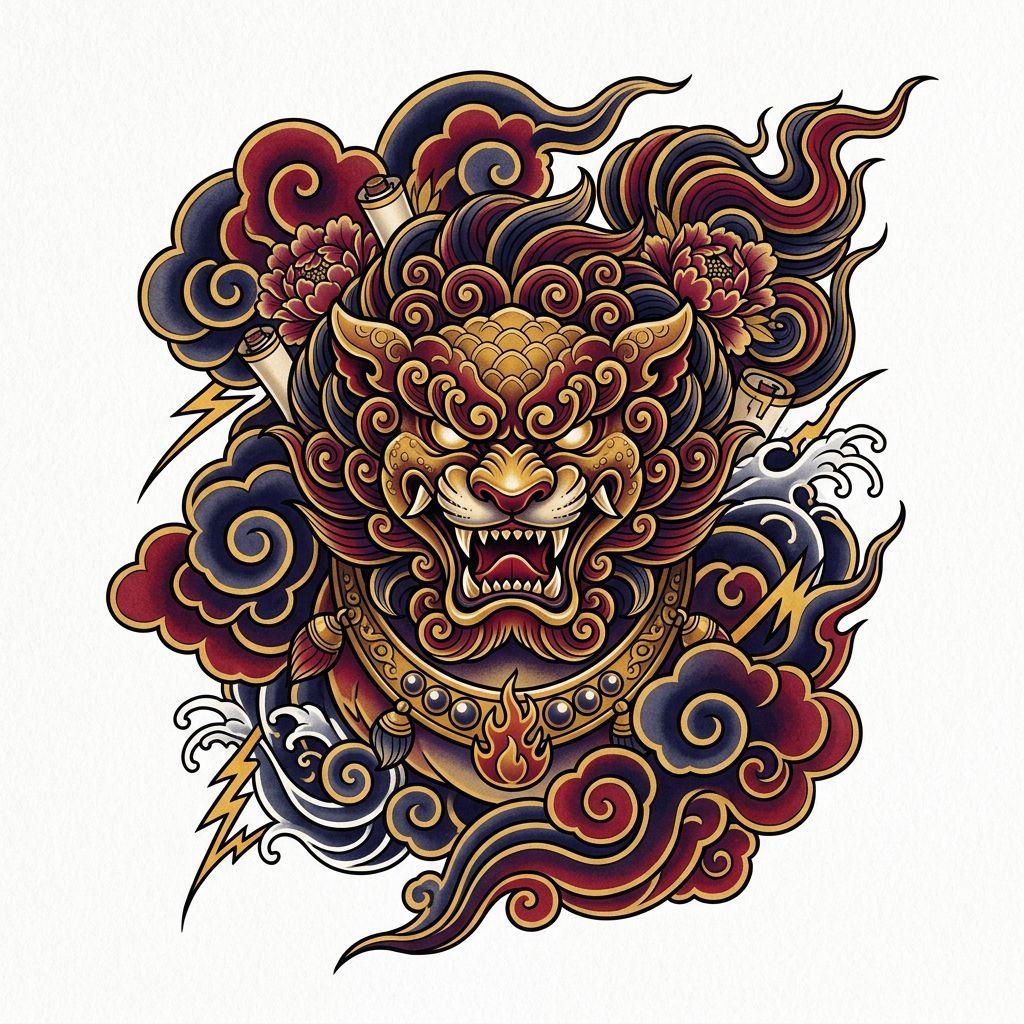 löwe-tattoo japanischer löwe irezumi