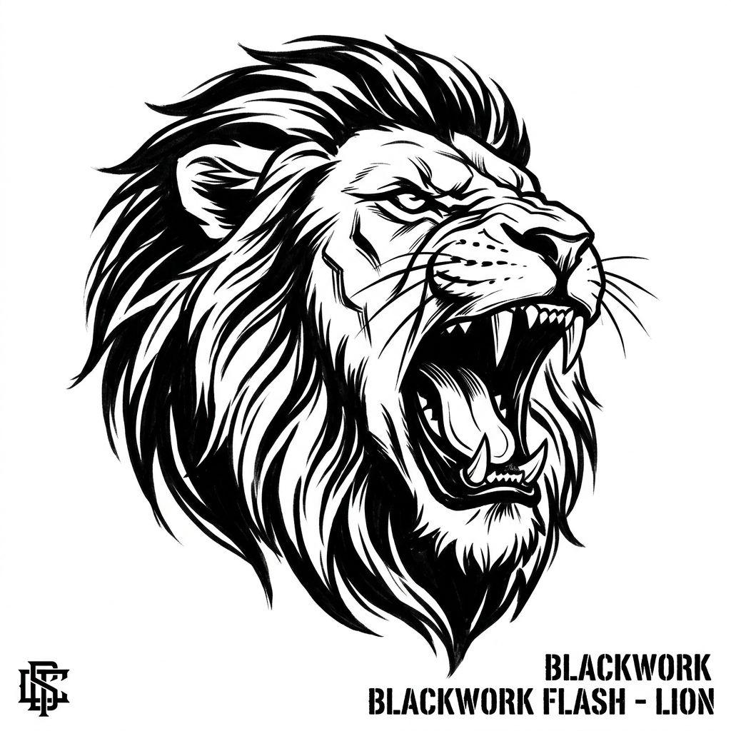 löwe-tattoo brüllender löwe blackwork