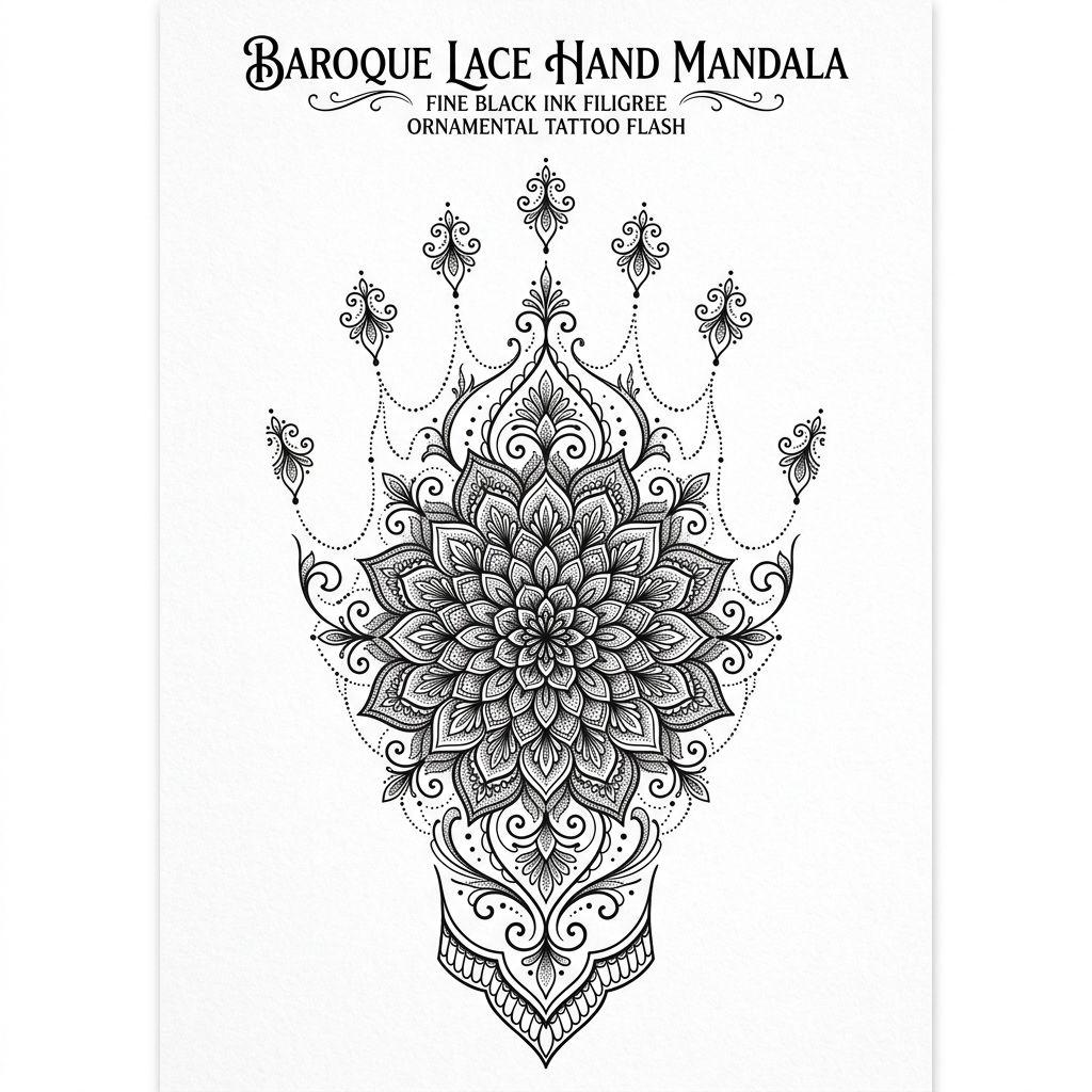 idée tatouage main main mandala ornemental