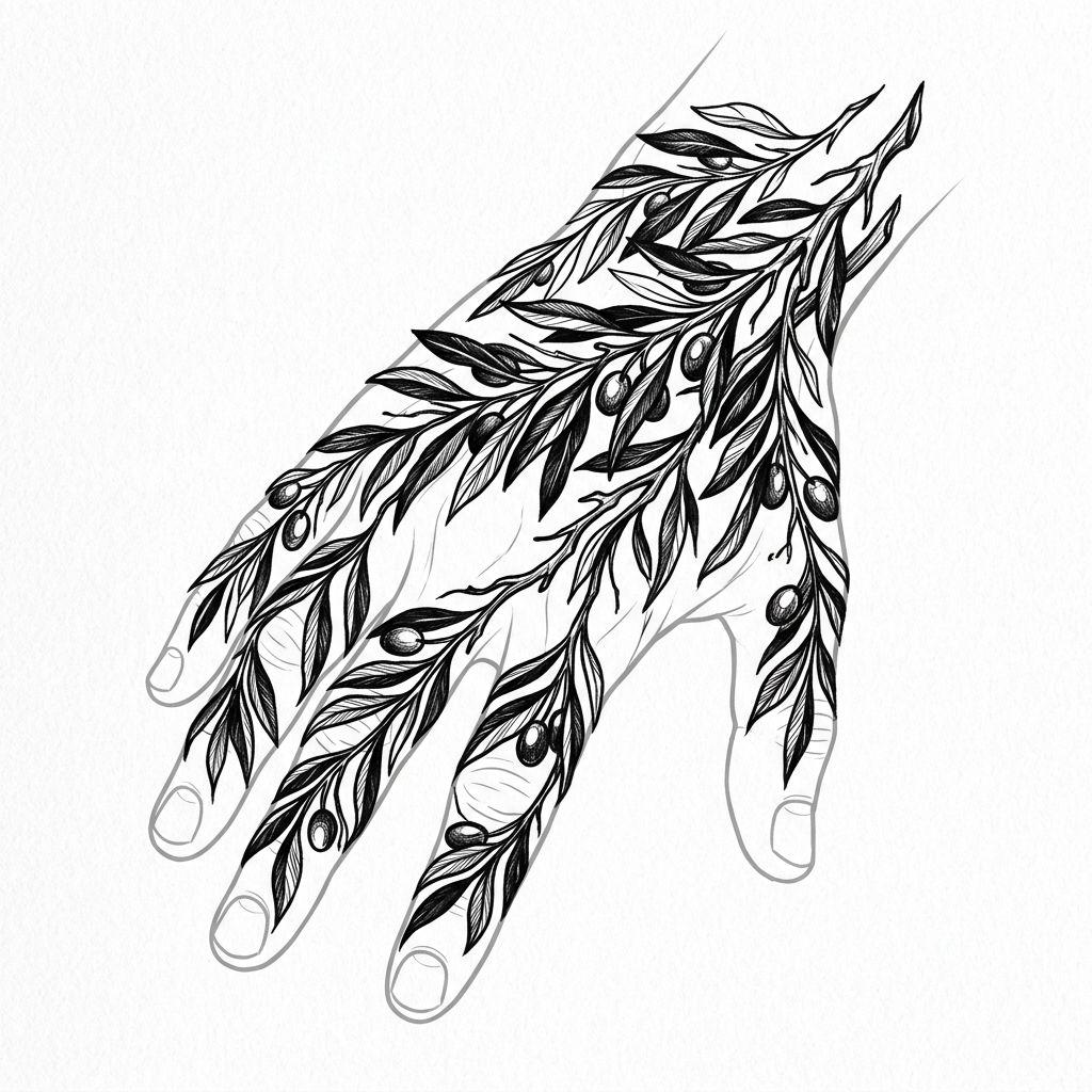 idée tatouage main homme branches olivier