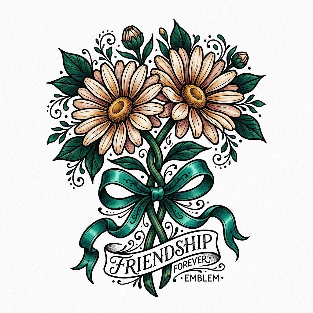 idée tatouage meilleure amie marguerites néo-traditionnelles