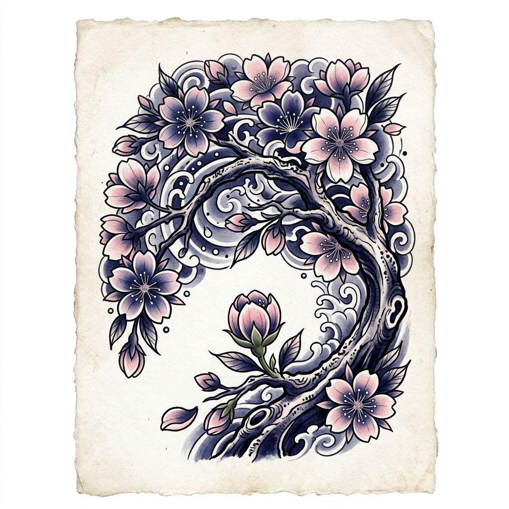 mutter-tochter-tattoo kirschblüten für mutter und tochter