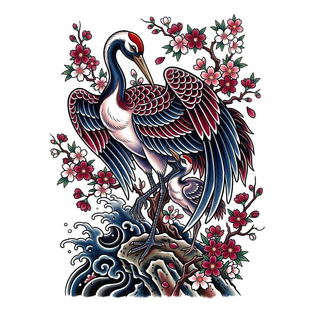 mutter-sohn-tattoo japanische kraniche