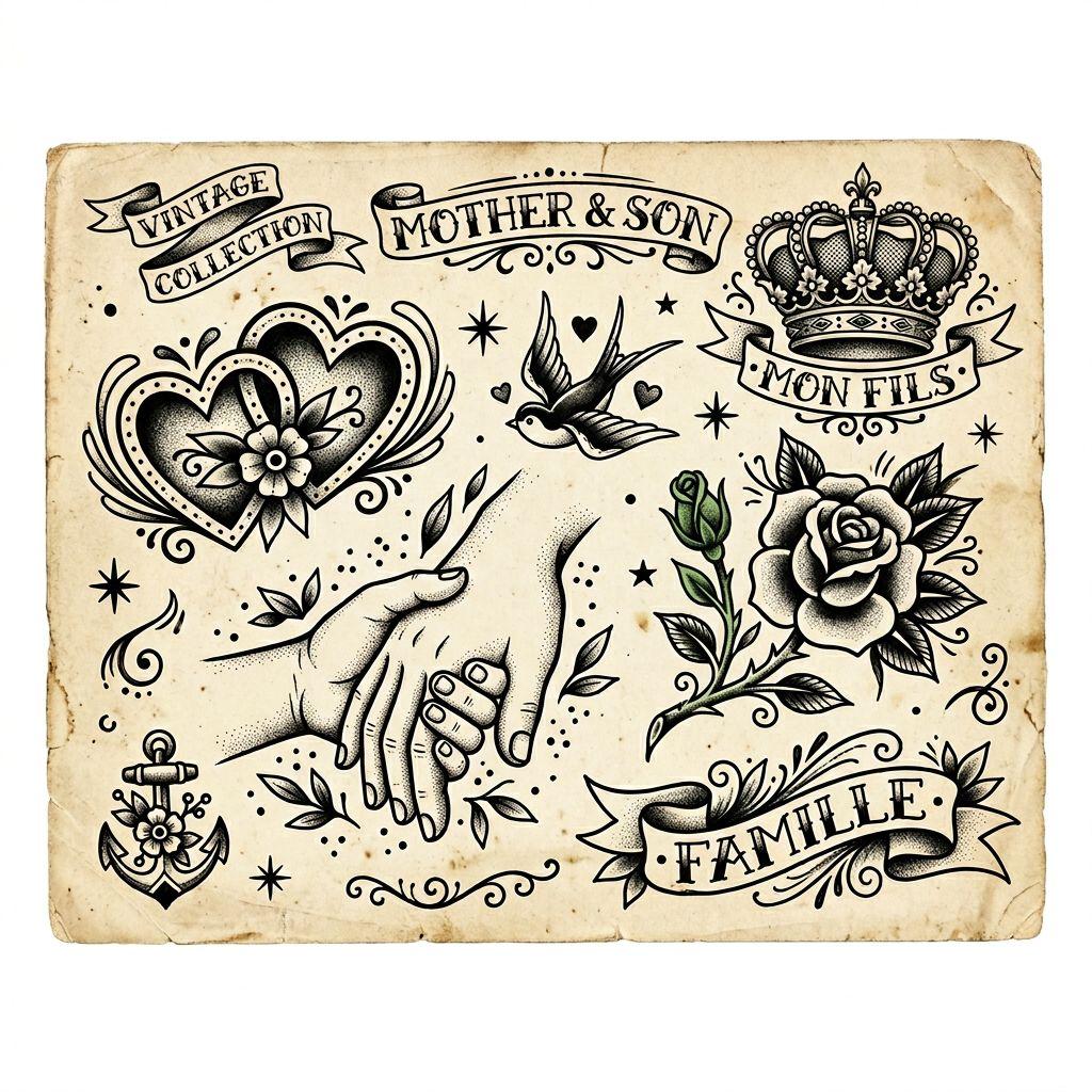 mutter-sohn-tattoo familien flash patchwork