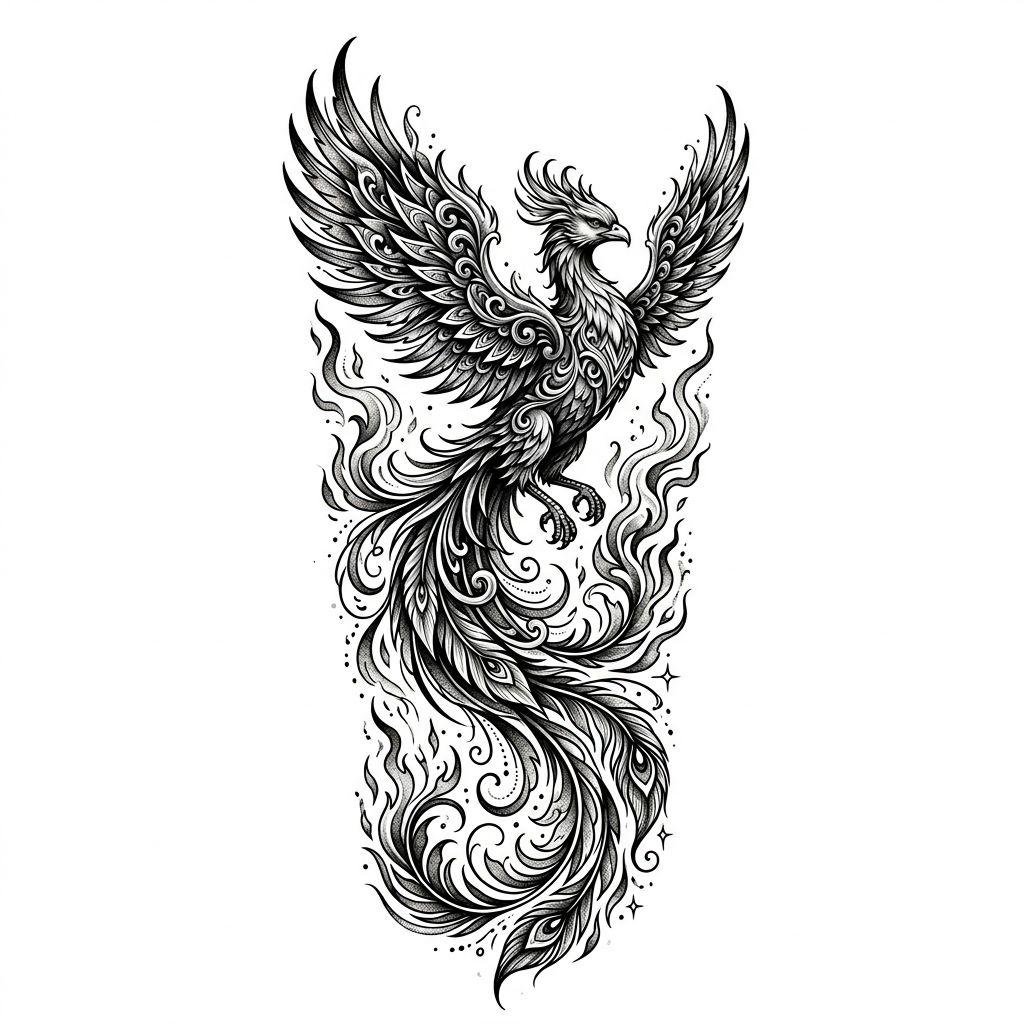 wade-tattoo premium illustrativer phönix