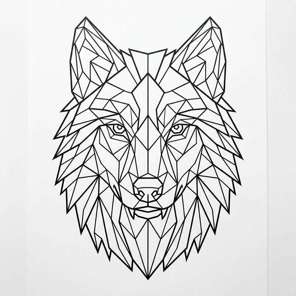nacken-tattoo geometrischer wolfskopf