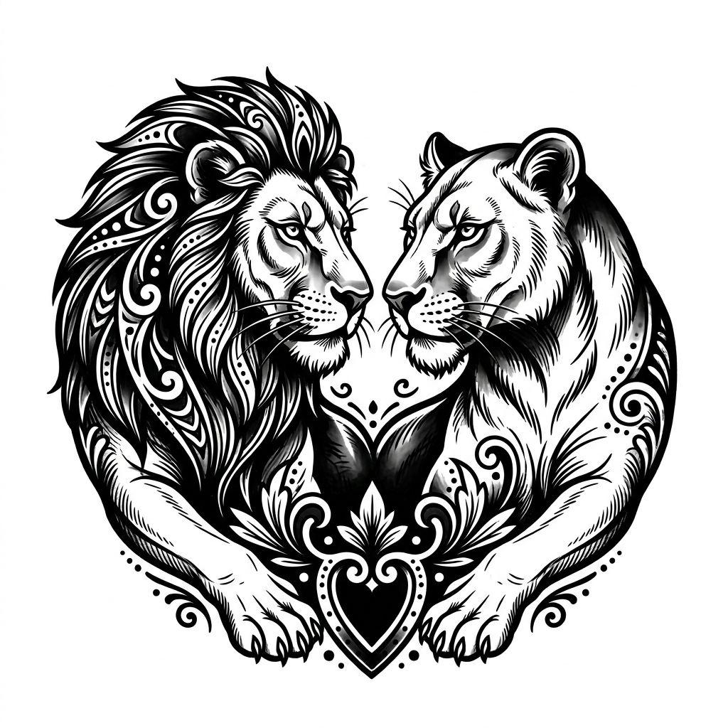 paar-tattoo komplementäre löwen