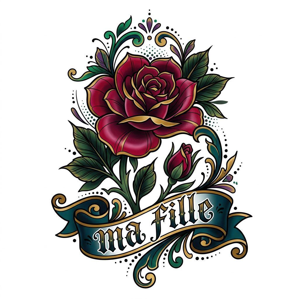 vater-tochter-tattoo neo-traditional blumen