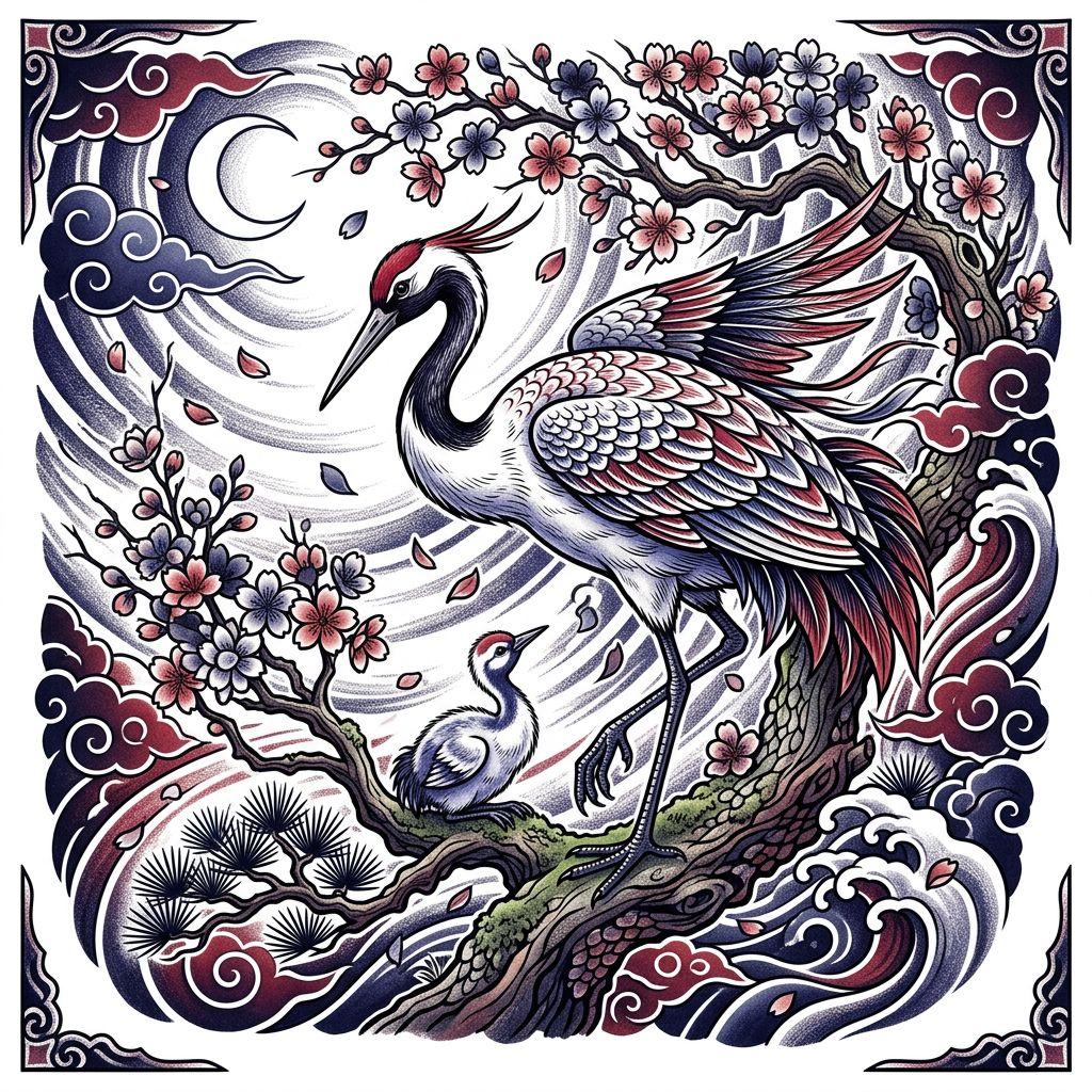 vater-tochter-tattoo japanische kraniche