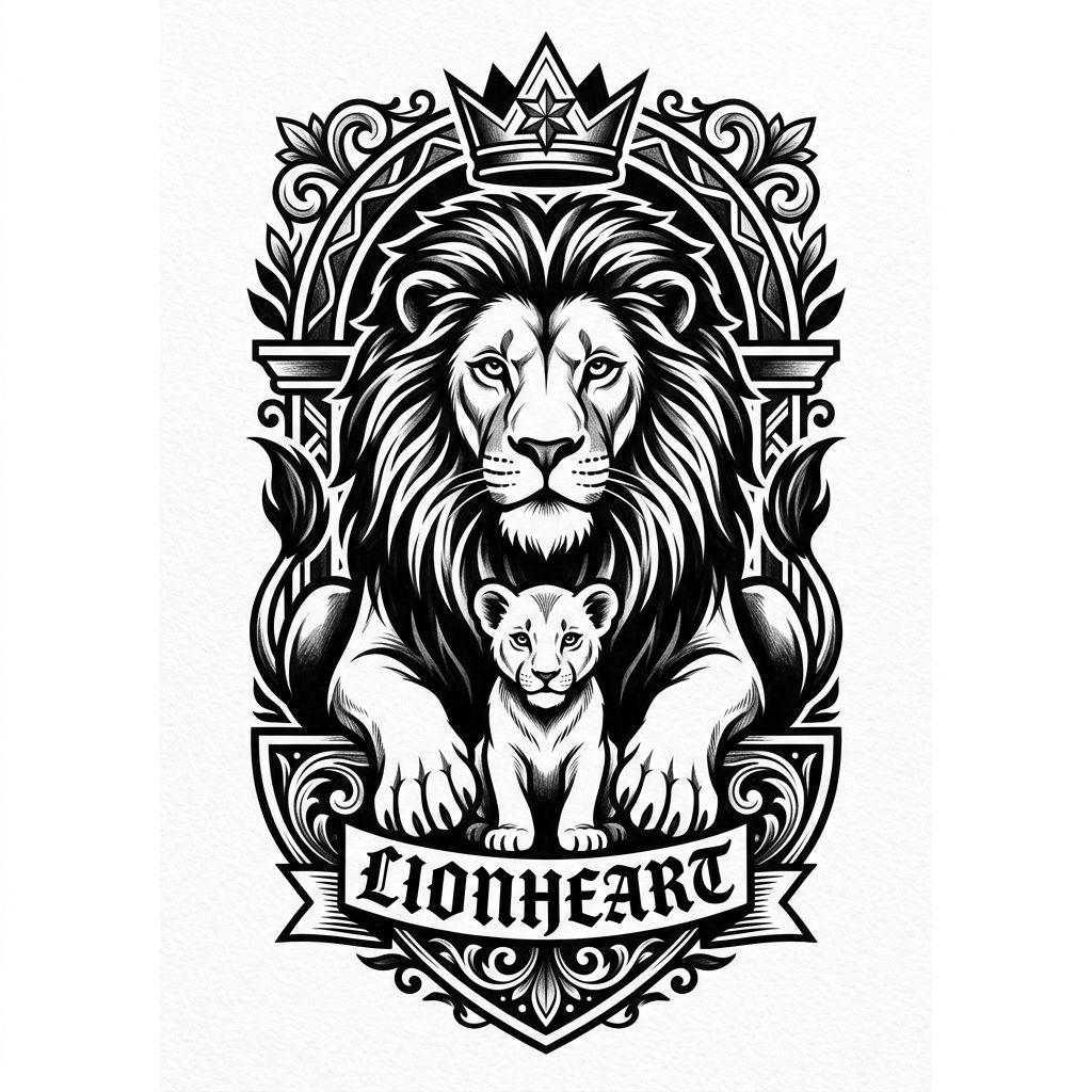 vater-tochter-tattoo löwe und löwenjunges