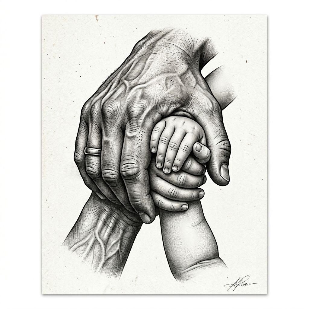 vater und sohn-tattoo realistische hände vater-kind