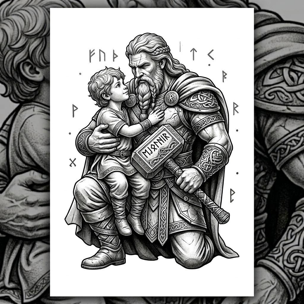 vater und sohn-tattoo mythologischer thor und sohn