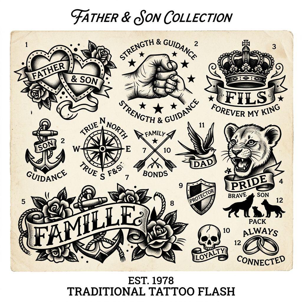 vater und sohn-tattoo familien-patchwork flash