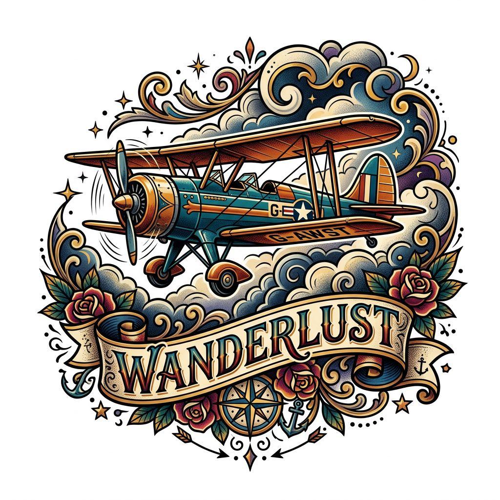 reise-tattoo flugzeug neo-traditional